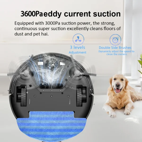 Smart Vacuum Cleaner Robot 3600PA Sweeper Floor Wireless Auto-Recharge Navigation Area On Map Pet Hair For Home Cleaning Robotic - Image 4