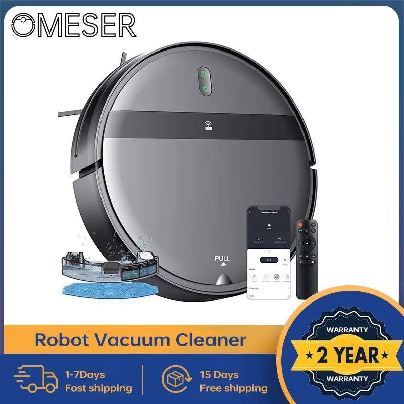 OMESER Robot Vacuum Cleaner Auto Charging 1400Pa Power App Control Water Tank Wet Mopping Robot Vacuum Cleaner Electric Sweeper