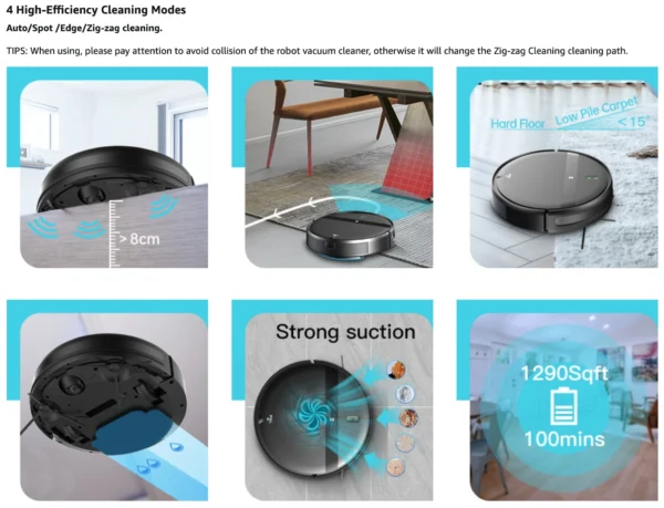 OMESER Robot Vacuum Cleaner Auto Charging 1400Pa Power App Control Water Tank Wet Mopping Robot Vacuum Cleaner Electric Sweeper - Image 5